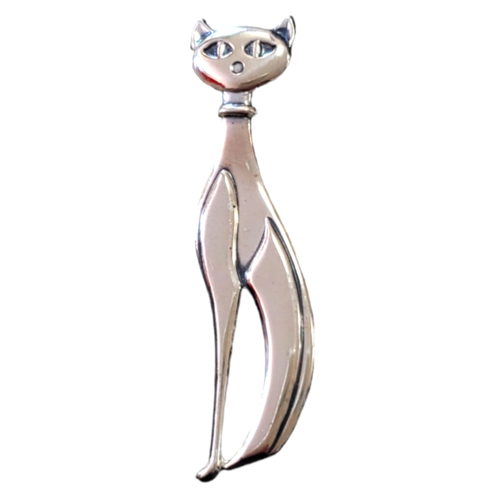 Vintage Beau Sterling Cat Brooch